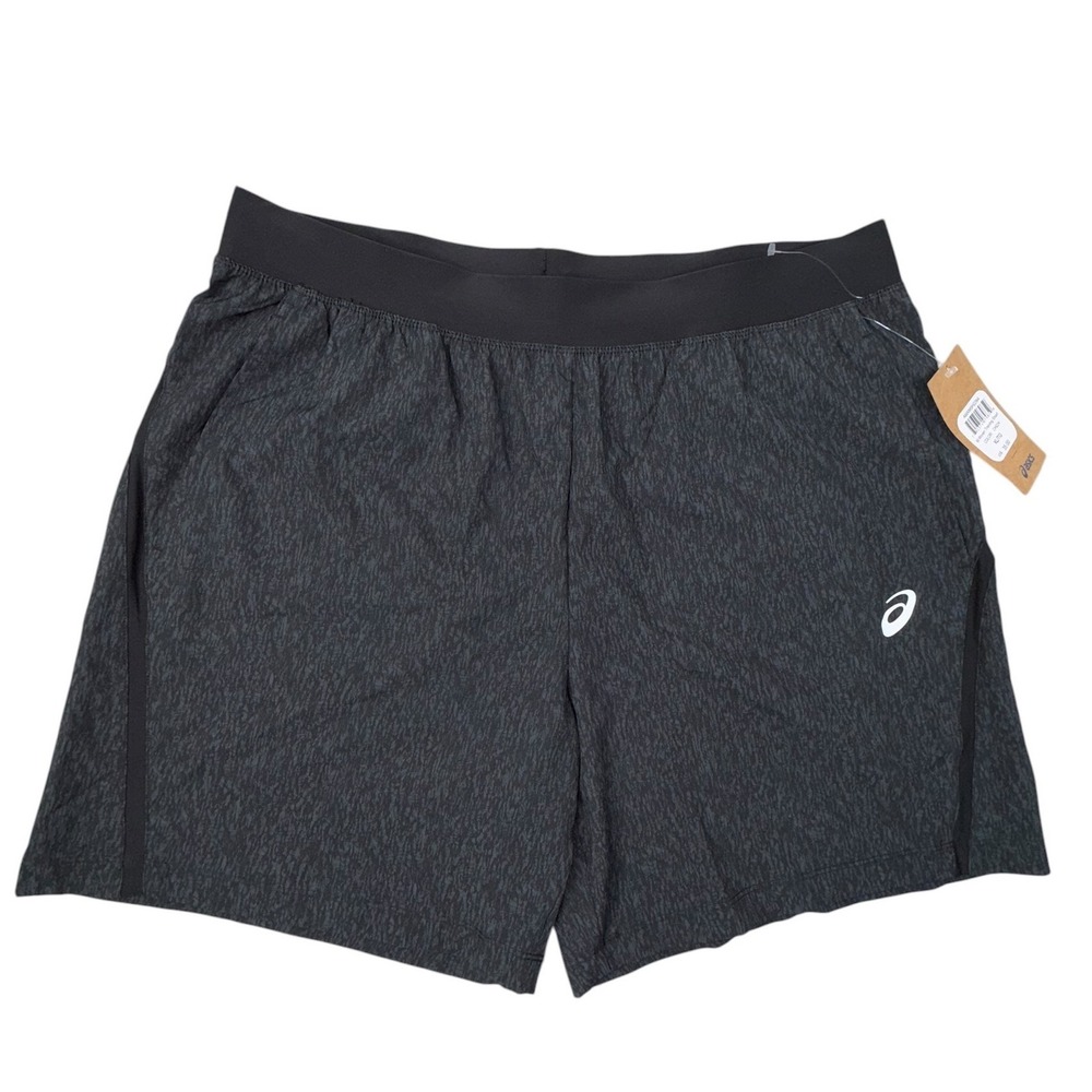 ASICS Running Shorts XL Black Heathered Graphic Print Drawstring Athletic Mens